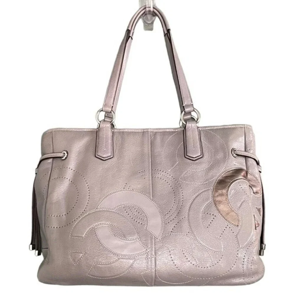 Coach Chelsea Inlaid Leather Charlie Tote Patchwork Gray Silver Blue Lining NEW
